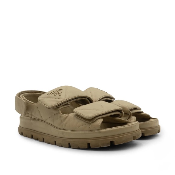 PRADA logo leather sandals Napa leather brown/tan, Size 37 - Picture 1 of 5